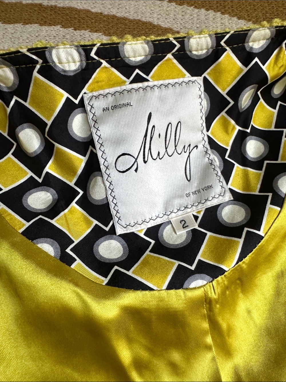 Milly Yellow Textured Sleeveless Dress with Belt - Picture 7 of 13